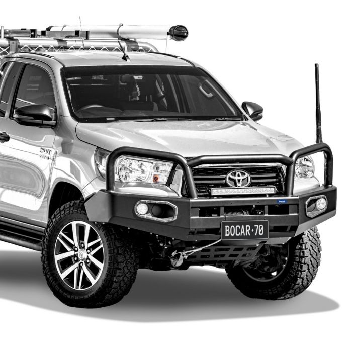 Black steel bull bar to suit Toyota Hilux 06 18 Aeroklas Fitment Centres